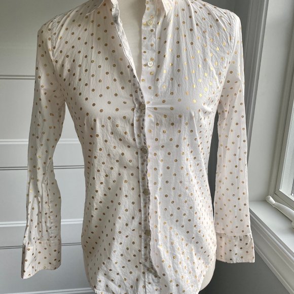 J. Crew Metallic Dot Perfect Fit Button Down Top - Picture 3 of 6